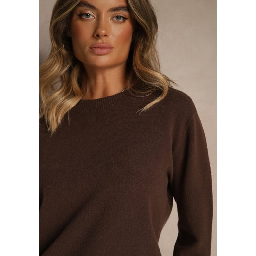 Brązowy Casualowy Sweter z Wełną i Wiskozą Lussare Renee ONE SIZE renee.pl