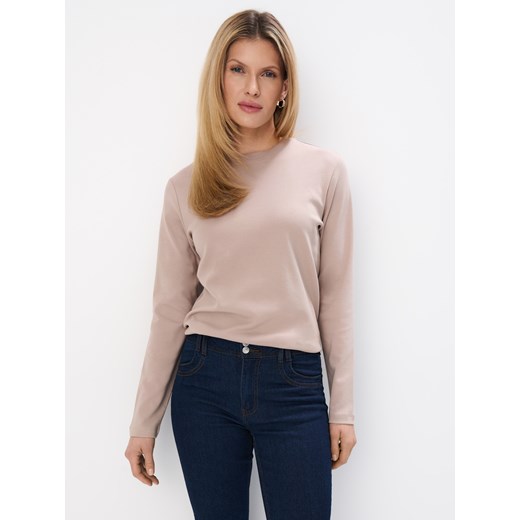 Mohito - Beżowy longsleeve z merceryzowanej bawełny - beżowy ze sklepu Mohito w kategorii Bluzki damskie - zdjęcie 186469952