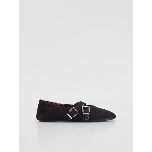 Reserved - Skórzane baleriny z włosem - bordowy ze sklepu Reserved w kategorii Balerinki - zdjęcie 186470741