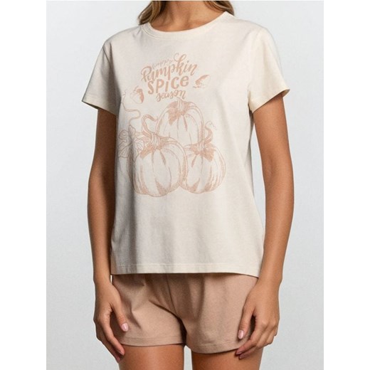 Sinsay - Bawełniana piżama dwuczęściowa z nadrukiem halloweenowym - kremowy ze sklepu Sinsay w kategorii Piżamy damskie - zdjęcie 186471973