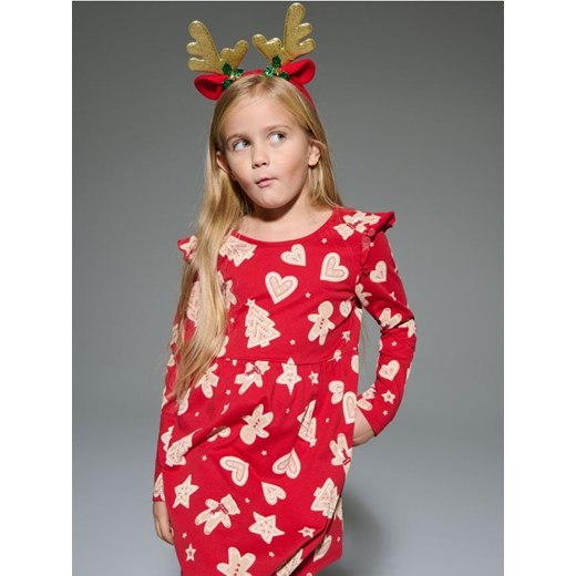 Sinsay - Sukienka z ozdobnymi falbanami na rękawach - czerwony ze sklepu Sinsay w kategorii Sukienki dziewczęce - zdjęcie 186472084