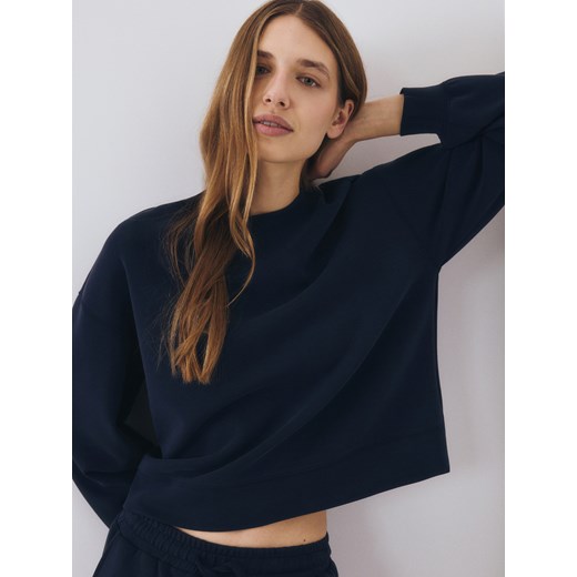 Reserved - Bluza z dodatkiem modalu - granatowy ze sklepu Reserved w kategorii Bluzy damskie - zdjęcie 186473970