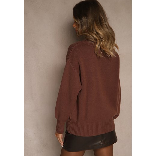 Brązowy Sweter z Kaszmirem i Trójkątnym Dekoltem Plenne Renee ONE SIZE renee.pl