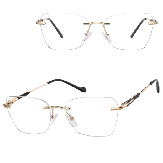 Bezramkowe oprawki korekcyjne okulary zerówki patentki na teleskopach 871 złoty/czarny ze sklepu Stylion w kategorii Okulary korekcyjne damskie - zdjęcie 186479451