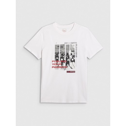 Męski t-shirt z nadrukiem 4F 4FRAW25TTSHM3364 - biały ze sklepu Sportstylestory.com w kategorii T-shirty męskie - zdjęcie 186480782