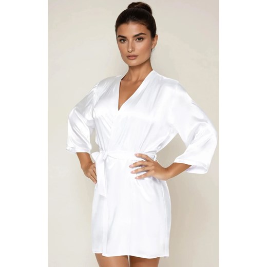 Biały krótki satynowy szlafrok damski Aria, Kolor biały, Rozmiar S, Irall ze sklepu Intymna w kategorii Szlafroki damskie - zdjęcie 186483392