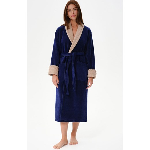 Bawełniany szlafrok damski frotte niebieski SF02, Kolor niebieski, Rozmiar L, Esli ze sklepu Intymna w kategorii Szlafroki damskie - zdjęcie 186483453