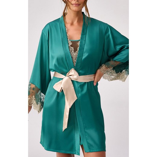 Marilyn satynowy peniuar z haftem na mankietach Scarlett, Kolor szmaragdowy, Rozmiar S/M, Marilyn ze sklepu Intymna w kategorii Szlafroki damskie - zdjęcie 186483554