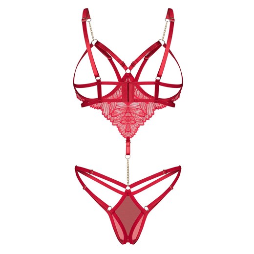 Czerwone body z odkrytym biustem i otwartym krokiem Matildea, Kolor czerwony, Rozmiar S/M, Obsessive ze sklepu Intymna w kategorii Komplety bielizny damskiej - zdjęcie 186483562