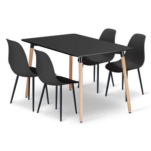 Prostokątny stół z 4 czarnymi krzesłami  F8-M83 ze sklepu Edinos.pl w kategorii Zestawy mebli kuchennych - zdjęcie 186483693