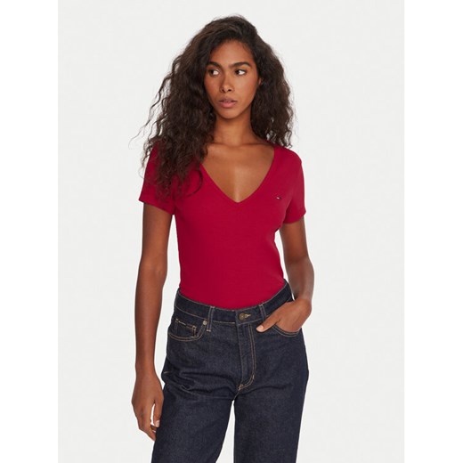 Tommy Jeans T-Shirt Essential DW0DW17385 Różowy Slim Fit ze sklepu MODIVO w kategorii Bluzki damskie - zdjęcie 186484190