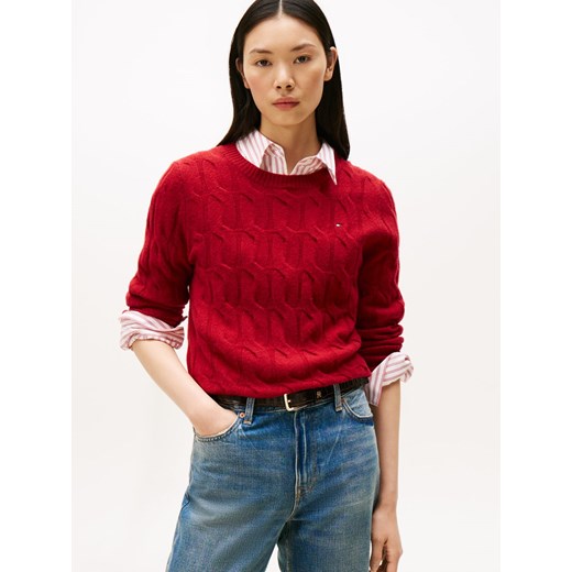 Tommy Hilfiger Sweter damski z dzianiny Kobiety Wełna czerwony jednolity ze sklepu vangraaf w kategorii Swetry damskie - zdjęcie 186485770