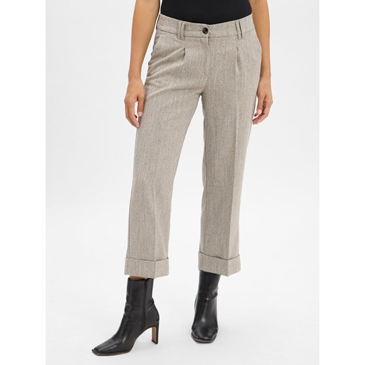 Opus Damskie spodnie plisowane - Meeri w jodełkę Kobiety kitt marmurkowy ze sklepu vangraaf w kategorii Spodnie damskie - zdjęcie 186485823
