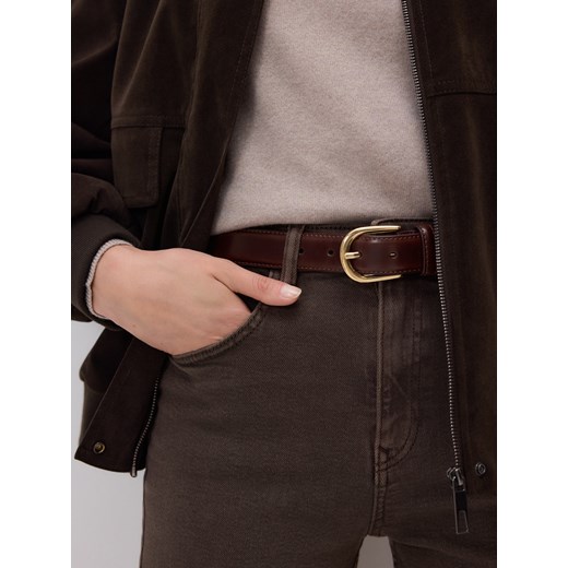 Reserved - Skórzany pasek z klamrą - ciemnobrązowy ze sklepu Reserved w kategorii Paski damskie - zdjęcie 186487040