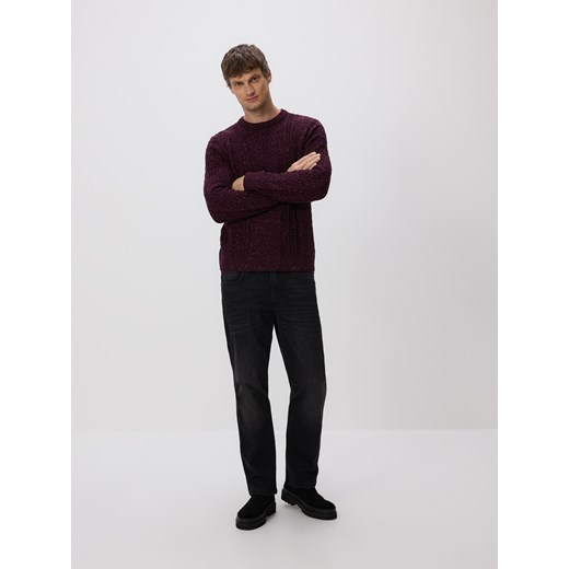 Reserved - Sweter z dekoracyjnym splotem - bordowy Reserved L Reserved