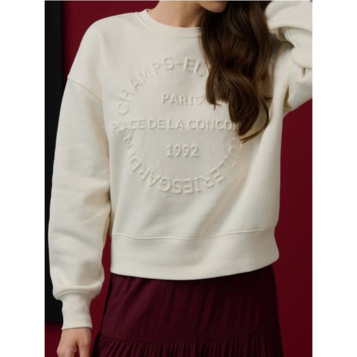 Sinsay - Bluza crewneck oversize z napisem - kremowy - id: 035FJ-01X - marki Sinsay - 186488851 Sinsay - Bluza crewneck oversize z napisem - kremowy ze sklepu Sinsay w kategorii Bluzy damskie - zdjęcie 186488851