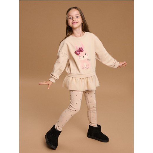 Sinsay - Bluza crewneck z falbanami - beżowy ze sklepu Sinsay w kategorii Bluzy dziewczęce - zdjęcie 186488880