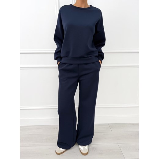Granatowy Komplet Bluza + Spodnie Wide Leg ze sklepu ModnaKiecka.pl w kategorii Dresy damskie - zdjęcie 186488971