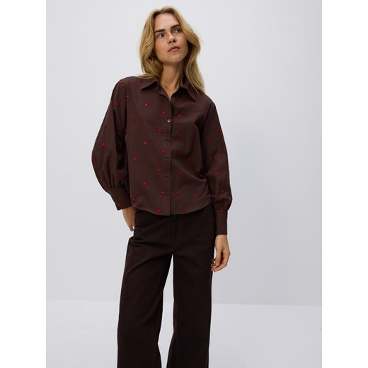 Reserved - Koszula z haftowanym wzorem - brązowy ze sklepu Reserved w kategorii Koszule damskie - zdjęcie 186491221