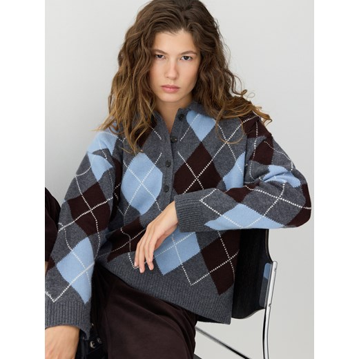 Reserved - Wełniany sweter z kołnierzykiem - wielobarwny ze sklepu Reserved w kategorii Swetry damskie - zdjęcie 186491312
