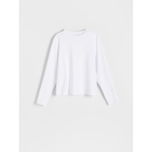 Reserved - Longsleeve z merceryzowanej bawełny - biały ze sklepu Reserved w kategorii Bluzki damskie - zdjęcie 186491584