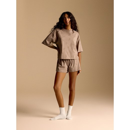 Reserved - Dwuczęściowa piżama z bawełny - brązowy ze sklepu Reserved w kategorii Piżamy damskie - zdjęcie 186493792