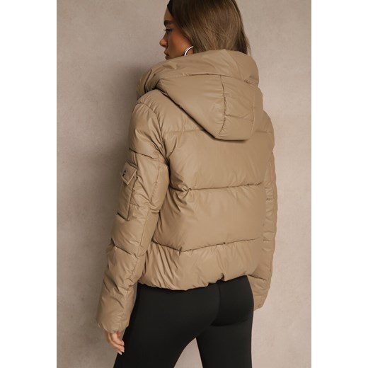 Ciemnobeżowa Kurtka Puffer z Pikowanymi Przeszyciami i Kapturem Renaria Renee XL renee.pl