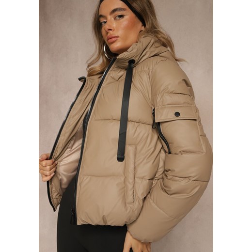 Ciemnobeżowa Kurtka Puffer z Pikowanymi Przeszyciami i Kapturem Renaria Renee L renee.pl