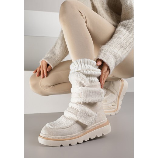 Beżowe Botki Typu Śniegowce na Platformie z Dwoma Ozdobnymi Rzepami Edarlia - id: B2128-42-BEIGE - marki Renee - 186494034 Beżowe Botki Typu Śniegowce na Platformie z Dwoma Ozdobnymi Rzepami Edarlia ze sklepu renee.pl w kategorii Śniegowce damskie - zdjęcie 186494034