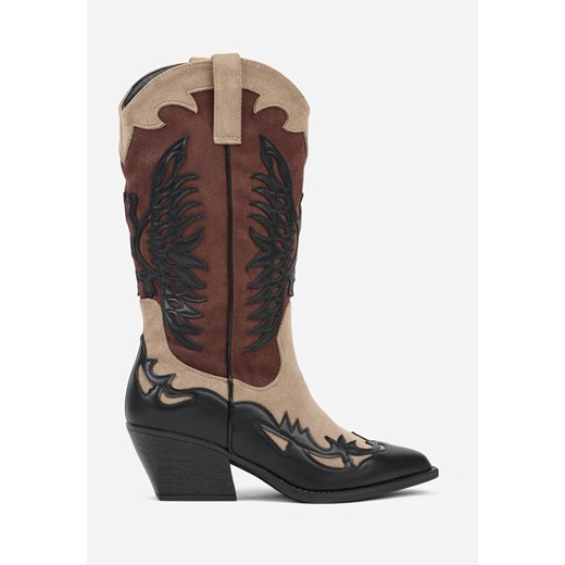 Czarne Botki Kowbojki na Stożku z Tłoczoną Cholewką Badilora Renee 41 renee.pl