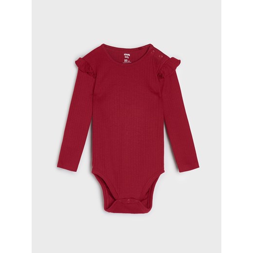 Sinsay - Prążkowane body z falbanką - bordowy Sinsay 62 (1-3 m) Sinsay