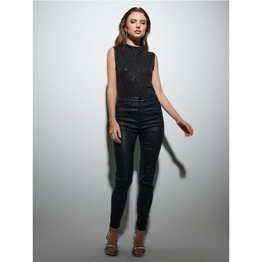 Sinsay - Jeansy skinny high waist z brokatem - czarny ze sklepu Sinsay w kategorii Jeansy damskie - zdjęcie 186495610