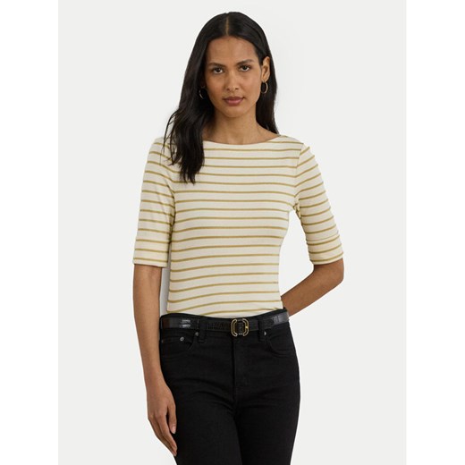 LAUREN RALPH LAUREN Bluzka 200980044001 Beżowy Slim Fit ze sklepu MODIVO w kategorii Bluzki damskie - zdjęcie 186498652