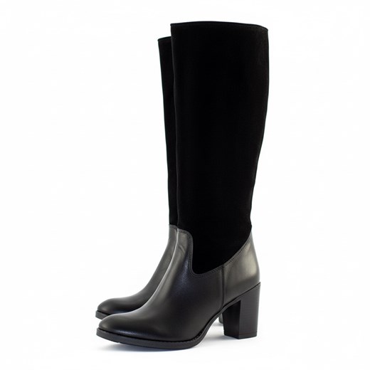 Skórzane kozaki damskie Olivier wysokie na obcasie czarne z licem ze sklepu butyolivier w kategorii Kozaki damskie - zdjęcie 186502910