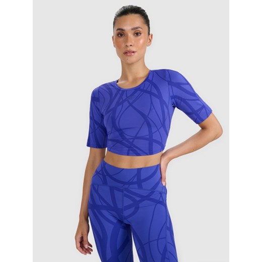Damski crop top treningowy 4F 4FWAW25TFTSF1520 - niebieski ze sklepu Sportstylestory.com w kategorii Bluzki damskie - zdjęcie 186503051