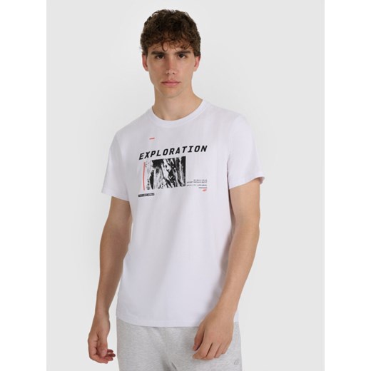 Męski t-shirt z nadrukiem 4F 4FWAW25TTSHM3130 - biały ze sklepu Sportstylestory.com w kategorii T-shirty męskie - zdjęcie 186503064