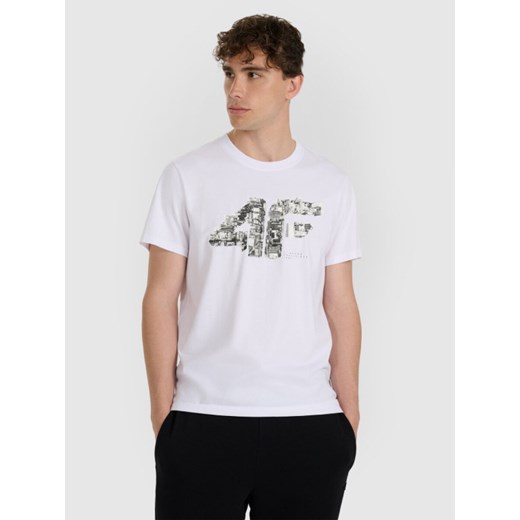 Męski t-shirt z nadrukiem 4F 4FWAW25TTSHM3132 - biały ze sklepu Sportstylestory.com w kategorii T-shirty męskie - zdjęcie 186503103