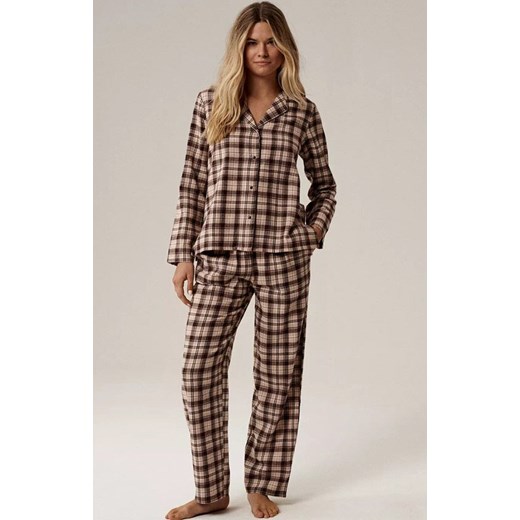 Atlantic rozpinana piżama damska NLP-505-BRO_BEZ_ECR, Kolor brązowo-beżowy, Rozmiar S, ATLANTIC ze sklepu Intymna w kategorii Piżamy damskie - zdjęcie 186506534
