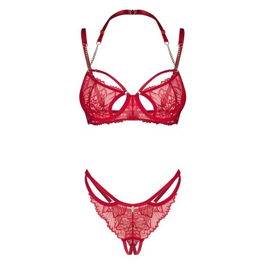 Obsessive czerwony komplet zdobiony złotymi łańcuszkami Matildea, Kolor czerwony, Rozmiar S/M, Obsessive ze sklepu Intymna w kategorii Komplety bielizny damskiej - zdjęcie 186506832