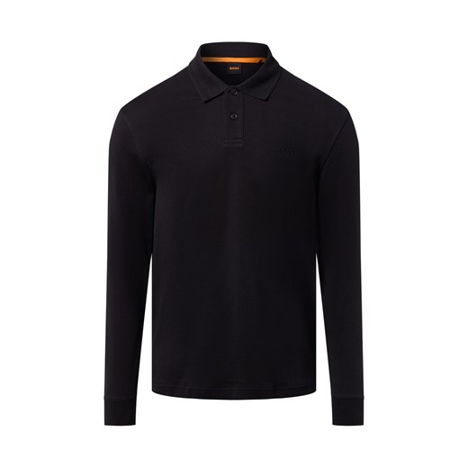 BOSS Orange Męska koszulka polo - Interlock długa Mężczyźni Bawełna czarny jednolity ze sklepu vangraaf w kategorii T-shirty męskie - zdjęcie 186508313