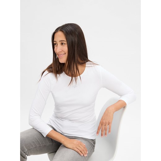 JOOP! Damska koszulka z długim rękawem - Tani Kobiety Bawełna biały jednolity ze sklepu vangraaf w kategorii Bluzki damskie - zdjęcie 186508322