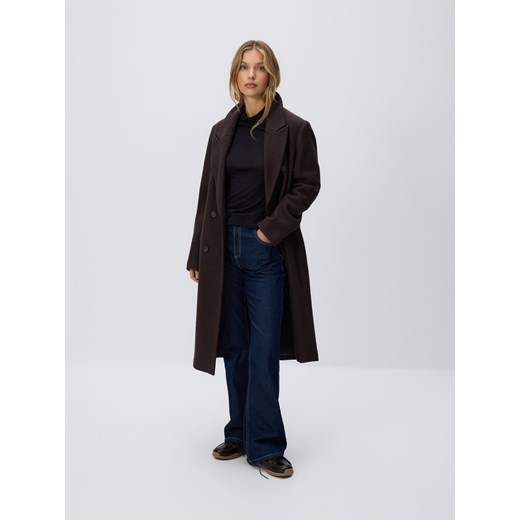 Reserved - Dwurzędowy płaszcz z wełną - mahoniowy ze sklepu Reserved w kategorii Płaszcze damskie - zdjęcie 186510320