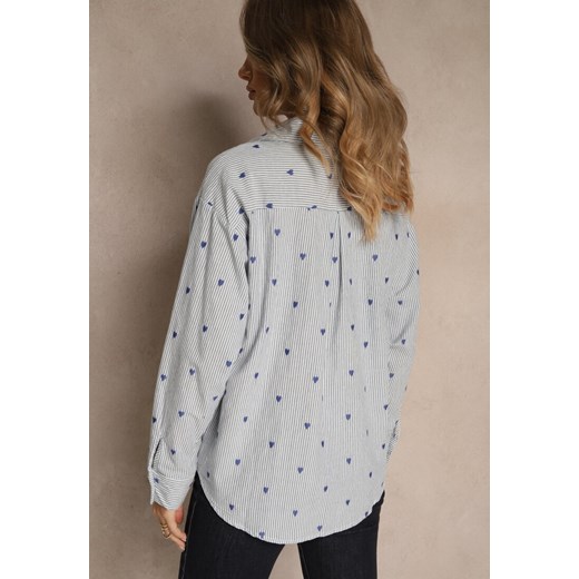 Niebieska Koszula z Bawełny w Serduszka i Drobne Paseczki Fenimalla Renee L renee.pl