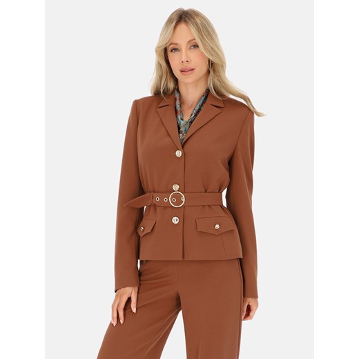 Brązowa marynarka damska z paskiem L’AF Lorin ze sklepu Eye For Fashion w kategorii Marynarki damskie - zdjęcie 186516704