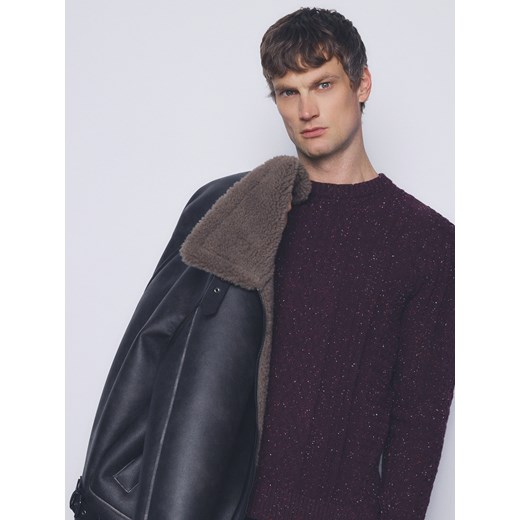 Reserved - Sweter z dekoracyjnym splotem - bordowy Reserved M Reserved