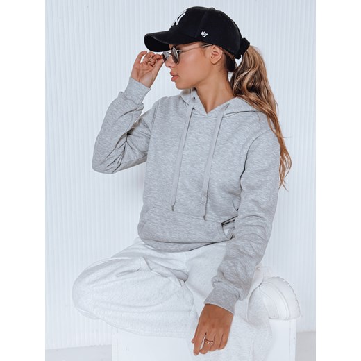 Bluza damska BASIC z kapturem szara BY0155 ze sklepu DSTREET.PL w kategorii Bluzy damskie - zdjęcie 186517154