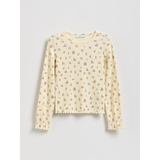 Reserved - Prążkowana koszulka w kwiaty - kremowy ze sklepu Reserved w kategorii Bluzki dziewczęce - zdjęcie 186518301