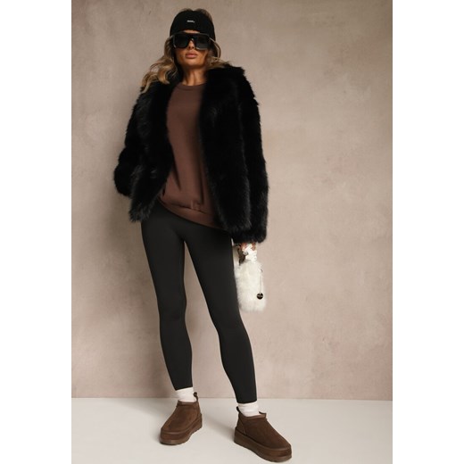 Czarne Legginsy High Waist Ozdobione Przeszyciem Belanessa - id: LM88212-38-BLACK - marki Renee - 186518551 Czarne Legginsy High Waist Ozdobione Przeszyciem Belanessa ze sklepu renee.pl w kategorii Spodnie damskie - zdjęcie 186518551