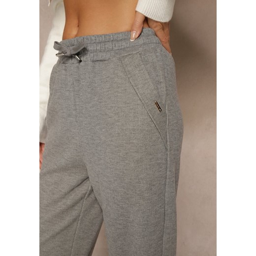 Jasnoszare Spodnie High Waist z Gumką i Troczkami w Pasie Rallena Renee XL renee.pl