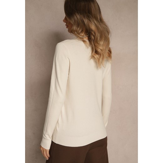 Beżowy Gładki Sweter w Minimalistycznym Stylu Tevra Renee M renee.pl